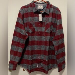 Flag & Anthem Men’s Button-Up Long Sleeve 100% Cotton Shirt XL Maroon Charcoal